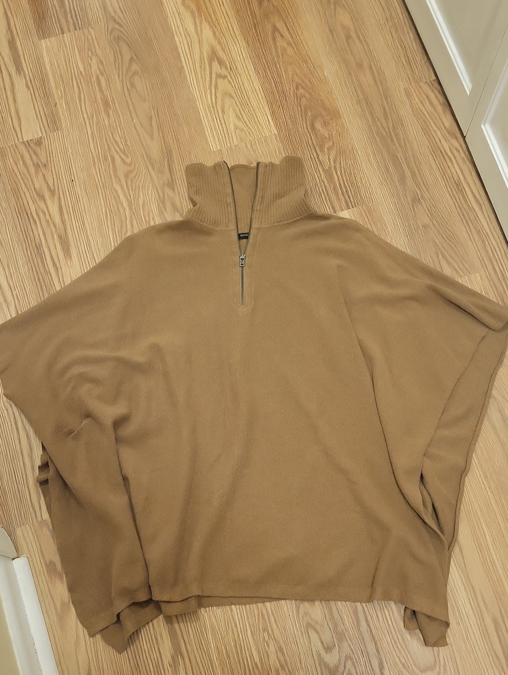 Banana Republic Zip-Neck Poncho Sweater in Camel Brown